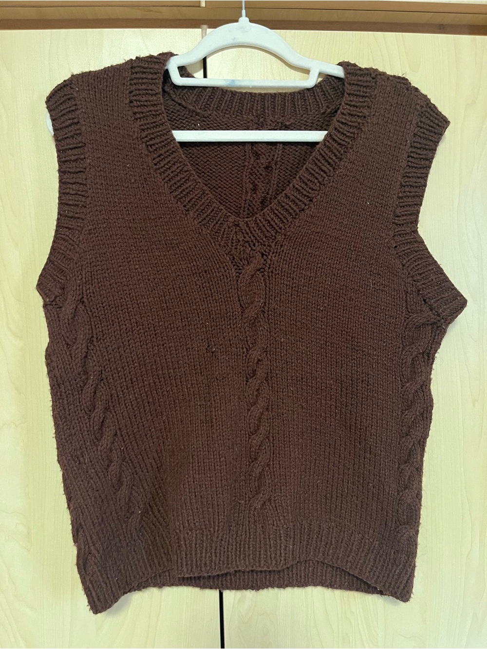 Chunky Brown Cable Knit Sweater Vest